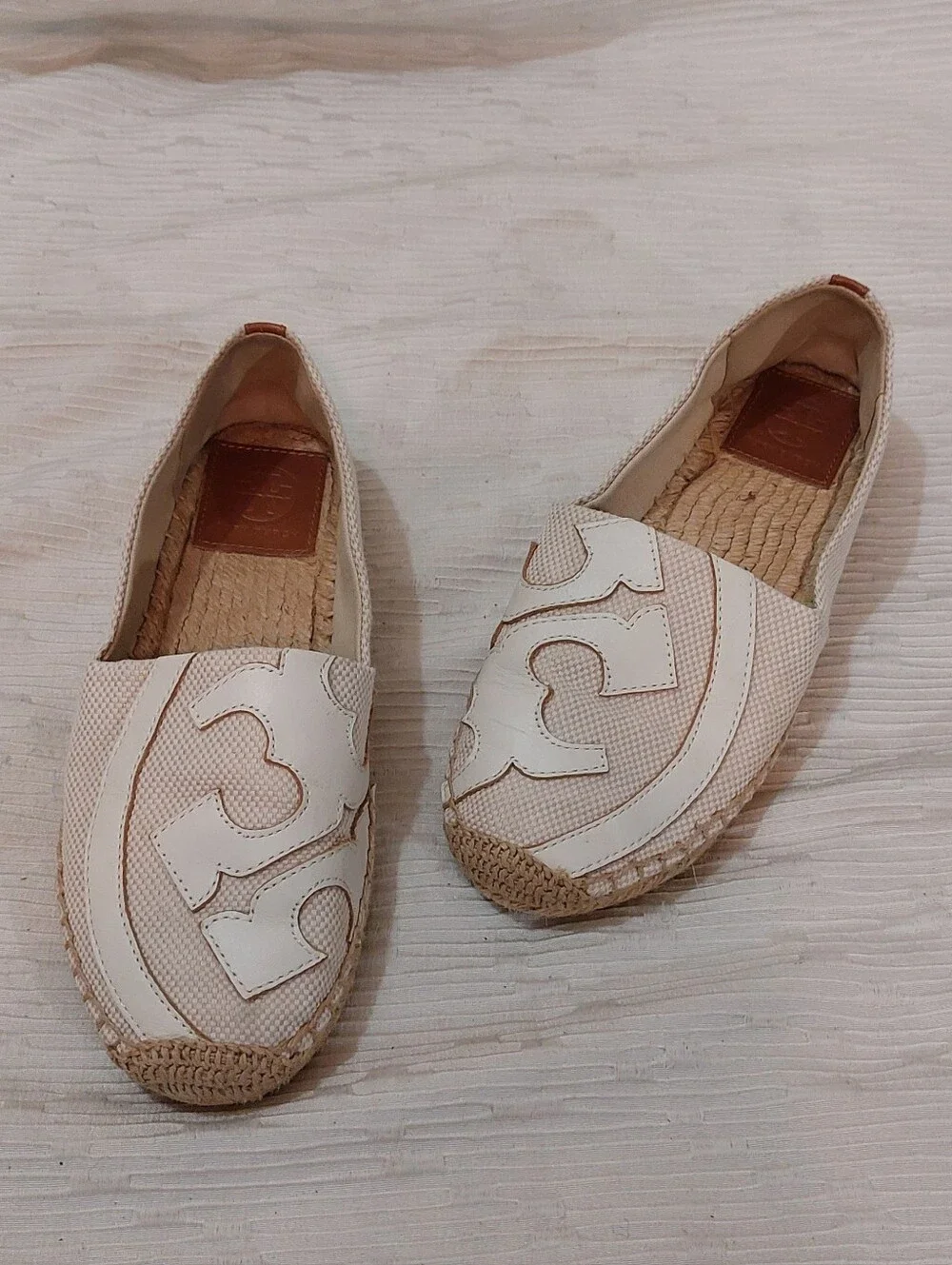 Tory Burch Cream Espadrille Logo Slip-Ons Size 9